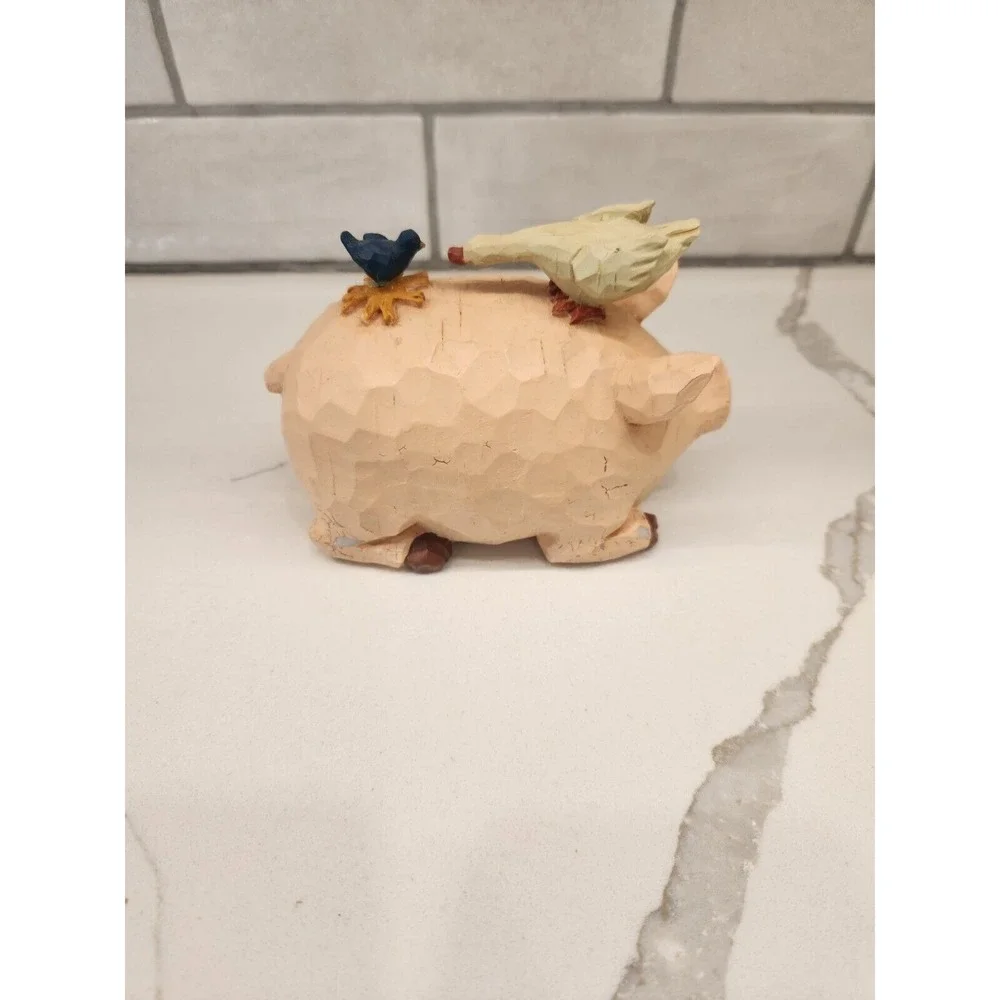 Resin Pig With Goose And Bird On Back And Sunflower Design On His Side Farmhouse